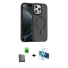 MARSİLYAN™- iPhone 16 Pro Max Kılıf Doruk Form Serisi - Siyah 3D Antistatik Cam Ekran Koruyucu + Raze Metal Kamera Lens - SH