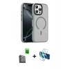 MARSİLYAN™- iPhone 16 Pro Max Kılıf Doruk Form Serisi - Siyah 3D Antistatik Cam Ekran Koruyucu + Raze Metal Kamera Lens - SH