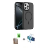 MARSİLYAN™- iPhone 16 Pro Max Kılıf Doruk Form Serisi - Siyah 3D Antistatik Cam Ekran Koruyucu + Raze Metal Kamera Lens - CLTM