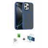 MARSİLYAN™- iPhone 16 Pro Max Kılıf Doruk Form Serisi - Siyah 3D Antistatik Cam Ekran Koruyucu + Raze Metal Kamera Lens - BZ