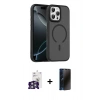 MARSİLYAN™- iPhone 16 Pro Max Kılıf Doruk Form Serisi - Siyah 3D Antistatik Hayalet Cam Ekran Koruyucu + Bilvis Titan Kamera Lens - GS