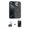 MARSİLYAN™- iPhone 16 Pro Max Kılıf Doruk Form Serisi - Siyah 3D Antistatik Hayalet Cam Ekran Koruyucu + Bilvis Titan Kamera Lens - SH