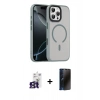 MARSİLYAN™- iPhone 16 Pro Max Kılıf Doruk Form Serisi - Siyah 3D Antistatik Hayalet Cam Ekran Koruyucu + Bilvis Titan Kamera Lens - TMGI