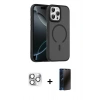 MARSİLYAN™- iPhone 16 Pro Max Kılıf Doruk Form Serisi - Siyah 3D Antistatik Hayalet Cam Ekran Koruyucu + Pers Alüminyum Kamera Lens - GS