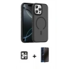 MARSİLYAN™- iPhone 16 Pro Max Kılıf Doruk Form Serisi - Siyah 3D Antistatik Hayalet Cam Ekran Koruyucu + PVD Metal Kamera Lens - GS
