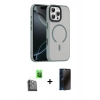 MARSİLYAN™- iPhone 16 Pro Max Kılıf Doruk Form Serisi - Siyah 3D Antistatik Hayalet Cam Ekran Koruyucu + Raze Metal Kamera Lens - SH