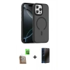 MARSİLYAN™- iPhone 16 Pro Max Kılıf Doruk Form Serisi - Siyah 3D Antistatik Hayalet Cam Ekran Koruyucu + Raze Metal Kamera Lens - CLTM