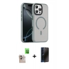 MARSİLYAN™- iPhone 16 Pro Max Kılıf Doruk Form Serisi - Siyah 3D Antistatik Hayalet Cam Ekran Koruyucu + Raze Metal Kamera Lens - NLGY
