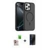 MARSİLYAN™- iPhone 16 Pro Max Kılıf Doruk Form Serisi - Siyah 3D Antistatik Hayalet Cam Ekran Koruyucu + Raze Metal Kamera Lens - NLGY