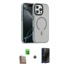 MARSİLYAN™- iPhone 16 Pro Max Kılıf Doruk Form Serisi - Siyah 3D Antistatik Hayalet Cam Ekran Koruyucu + Raze Metal Kamera Lens - CLTM