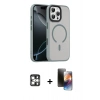 MARSİLYAN™- iPhone 16 Pro Max Kılıf Doruk Form Serisi - Siyah 3D Antistatik Mat Seramik Nano Ekran Koruyucu + Gümüş PVD Metal Kamera Lens