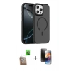 MARSİLYAN™- iPhone 16 Pro Max Kılıf Doruk Form Serisi - Siyah 3D Antistatik Mat Seramik Nano Ekran Koruyucu + Raze Metal Kamera Lens - CLTM