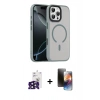 MARSİLYAN™- iPhone 16 Pro Max Kılıf Doruk Form Serisi - Siyah 3D Antistatik Mat Seramik Nano Ekran Koruyucu + Bilvis Titan Kamera Lens - SH
