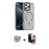MARSİLYAN™- iPhone 16 Pro Max Kılıf Doruk Form Serisi - Siyah 3D Antistatik Mat Seramik Nano Ekran Koruyucu + Gri Pers Alüminyum Kamera Lens