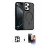 MARSİLYAN™- iPhone 16 Pro Max Kılıf Doruk Form Serisi - Siyah 3D Antistatik Mat Seramik Nano Ekran Koruyucu + Gümüş PVD Metal Kamera Lens