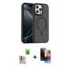 MARSİLYAN™- iPhone 16 Pro Max Kılıf Doruk Form Serisi - Siyah 3D Antistatik Mat Seramik Nano Ekran Koruyucu + Raze Metal Kamera Lens - NLGY