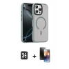 MARSİLYAN™- iPhone 16 Pro Max Kılıf Doruk Form Serisi - Siyah 3D Antistatik Mat Seramik Nano Ekran Koruyucu + PVD Metal Kamera Lens - SH