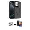 MARSİLYAN™- iPhone 16 Pro Max Kılıf Doruk Form Serisi - Siyah 3D Antistatik Mat Seramik Nano Ekran Koruyucu + Gri Pers Alüminyum Kamera Lens