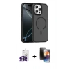 MARSİLYAN™- iPhone 16 Pro Max Kılıf Doruk Form Serisi - Siyah 3D Antistatik Mat Seramik Nano Ekran Koruyucu + Bilvis Titan Kamera Lens - SH