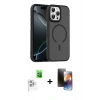 MARSİLYAN™- iPhone 16 Pro Max Kılıf Doruk Form Serisi - Siyah 3D Antistatik Mat Seramik Nano Ekran Koruyucu + Beyaz Raze Metal Kamera Lens