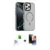 MARSİLYAN™- iPhone 16 Pro Max Kılıf Doruk Form Serisi - Siyah 3D Antistatik Mat Seramik Nano Ekran Koruyucu + Beyaz Raze Metal Kamera Lens