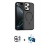 MARSİLYAN™- iPhone 16 Pro Max Kılıf Doruk Form Serisi - Siyah 3D Antistatik Seramik Nano Ekran Koruyucu + Pers Alüminyum Kamera Lens - GI
