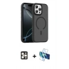 MARSİLYAN™- iPhone 16 Pro Max Kılıf Doruk Form Serisi - Siyah 3D Antistatik Seramik Nano Ekran Koruyucu + PVD Metal Kamera Lens - GD
