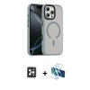 MARSİLYAN™- iPhone 16 Pro Max Kılıf Doruk Form Serisi - Siyah 3D Antistatik Seramik Nano Ekran Koruyucu + PVD Metal Kamera Lens - SH