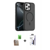 MARSİLYAN™- iPhone 16 Pro Max Kılıf Doruk Form Serisi - Siyah Bilvis 3X AR Hayalet Cam Ekran Koruyucu + Raze Metal Kamera Lens - CLTM