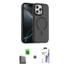 MARSİLYAN™- iPhone 16 Pro Max Kılıf Doruk Form Serisi - Siyah Bilvis 3X AR HD Cam Ekran Koruyucu + Raze Metal Kamera Lens - SH