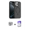 MARSİLYAN™- iPhone 16 Pro Max Kılıf Doruk Form Serisi - Siyah Bilvis 5in1 3D Magic Cam Ekran Koruyucu + Pers Alüminyum Kamera Lens - GI