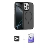 MARSİLYAN™- iPhone 16 Pro Max Kılıf Doruk Form Serisi - Siyah Bilvis 5in1 5D Magic Hayalet Cam Ekran Koruyucu + PVD Metal Kamera Lens - SH