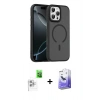 MARSİLYAN™- iPhone 16 Pro Max Kılıf Doruk Form Serisi - Siyah Bilvis 5in1 5D Magic Hayalet Cam Ekran Koruyucu + Raze Metal Kamera Lens - BZ