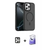 MARSİLYAN™- iPhone 16 Pro Max Kılıf Doruk Form Serisi - Siyah Bilvis 5in1 5D Magic Hayalet Cam Ekran Koruyucu + PVD Metal Kamera Lens - GS