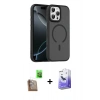 MARSİLYAN™- iPhone 16 Pro Max Kılıf Doruk Form Serisi - Siyah Bilvis 5in1 5D Magic Hayalet Cam Ekran Koruyucu + Raze Metal Kamera Lens - CLTM