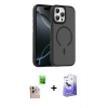 MARSİLYAN™- iPhone 16 Pro Max Kılıf Doruk Form Serisi - Siyah Bilvis 5in1 5D Magic Hayalet Cam Ekran Koruyucu + Raze Metal Kamera Lens - NLGY