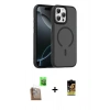 MARSİLYAN™- iPhone 16 Pro Max Kılıf Doruk Form Serisi - Siyah Buffer Cam Ekran Koruyucu + Çöl Titanyum Raze Metal Kamera Lens