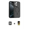 MARSİLYAN™- iPhone 16 Pro Max Kılıf Doruk Form Serisi - Siyah Buffer Cam Ekran Koruyucu + PVD Metal Kamera Lens - SH