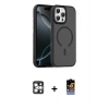 MARSİLYAN™- iPhone 16 Pro Max Kılıf Doruk Form Serisi - Siyah Buffer Hayalet Cam Ekran Koruyucu + PVD Metal Kamera Lens - GS