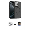 MARSİLYAN™- iPhone 16 Pro Max Kılıf Doruk Form Serisi - Siyah Buffer Hayalet Cam Ekran Koruyucu + Pers Alüminyum Kamera Lens - GS