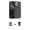 MARSİLYAN™- iPhone 16 Pro Max Kılıf Doruk Form Serisi - Siyah Buffer Hayalet Cam Ekran Koruyucu + PVD Metal Kamera Lens - GD