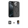 MARSİLYAN™- iPhone 16 Pro Max Kılıf Doruk Form Serisi - Siyah Buffer Hayalet Cam Ekran Koruyucu + PVD Metal Kamera Lens - SH
