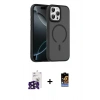 MARSİLYAN™- iPhone 16 Pro Max Kılıf Doruk Form Serisi - Siyah Buffer Hayalet Cam Ekran Koruyucu + Siyah Bilvis Titan Kamera Lens