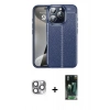 MARSİLYAN™- iPhone 16 Pro Max Kılıf Doruk Klasik Özel Seri - Siyah 360 Mat Full Body Arka Koruyucu + Gri Pers Alüminyum Kamera Lens