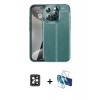 MARSİLYAN™- iPhone 16 Pro Max Kılıf Doruk Klasik Özel Seri - Siyah 3D Antistatik Cam Ekran Koruyucu + PVD Metal Kamera Lens - SH