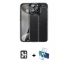 MARSİLYAN™- iPhone 16 Pro Max Kılıf Doruk Klasik Özel Seri - Siyah 3D Antistatik Cam Ekran Koruyucu + PVD Metal Kamera Lens - GS