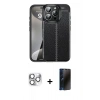 MARSİLYAN™- iPhone 16 Pro Max Kılıf Doruk Klasik Özel Seri - Siyah 3D Antistatik Hayalet Cam Ekran Koruyucu + Pers Alüminyum Kamera Lens - GS