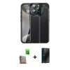 MARSİLYAN™- iPhone 16 Pro Max Kılıf Doruk Klasik Özel Seri - Siyah 3D Antistatik Hayalet Cam Ekran Koruyucu + Raze Metal Kamera Lens - CLTM