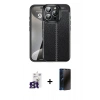 MARSİLYAN™- iPhone 16 Pro Max Kılıf Doruk Klasik Özel Seri - Siyah 3D Antistatik Hayalet Cam Ekran Koruyucu + Bilvis Titan Kamera Lens - TMGI