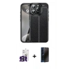 MARSİLYAN™- iPhone 16 Pro Max Kılıf Doruk Klasik Özel Seri - Siyah 3D Antistatik Hayalet Cam Ekran Koruyucu + Bilvis Titan Kamera Lens - SH